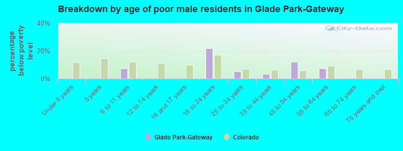 Breakdown by age of poor male residents in Glade Park-Gateway