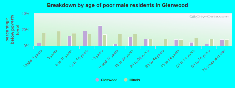 Breakdown by age of poor male residents in Glenwood