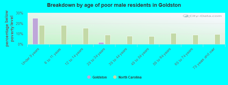 Breakdown by age of poor male residents in Goldston