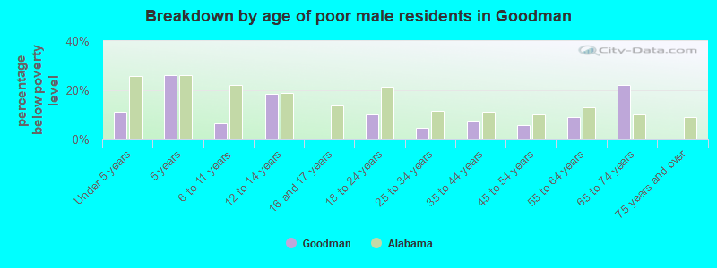 Breakdown by age of poor male residents in Goodman