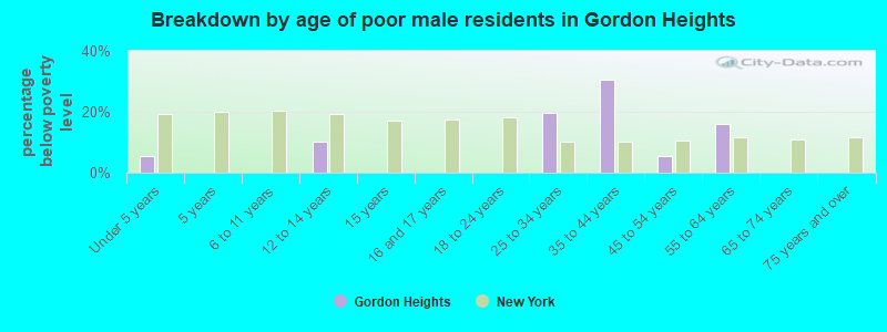 Breakdown by age of poor male residents in Gordon Heights