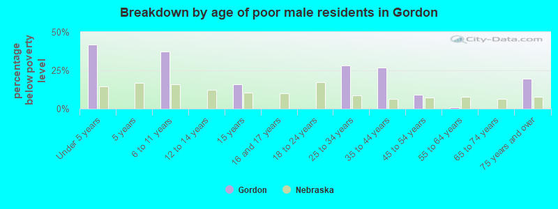 Breakdown by age of poor male residents in Gordon