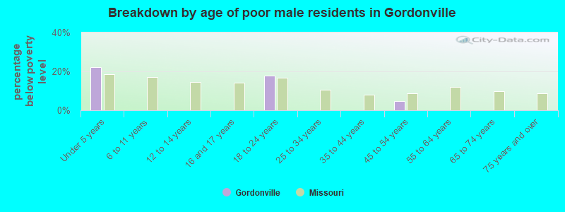 Breakdown by age of poor male residents in Gordonville