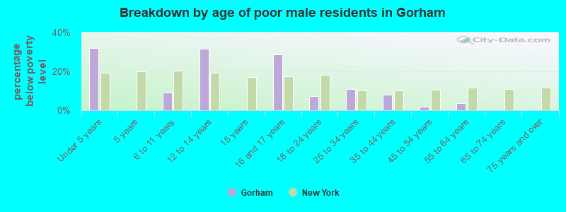 Breakdown by age of poor male residents in Gorham