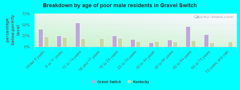 Breakdown by age of poor male residents in Gravel Switch