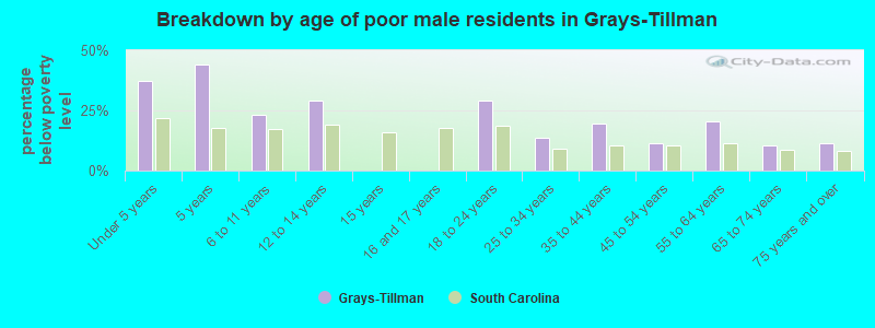 Breakdown by age of poor male residents in Grays-Tillman