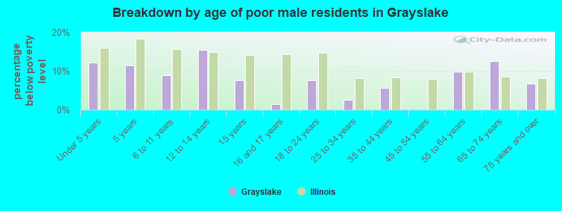 Breakdown by age of poor male residents in Grayslake