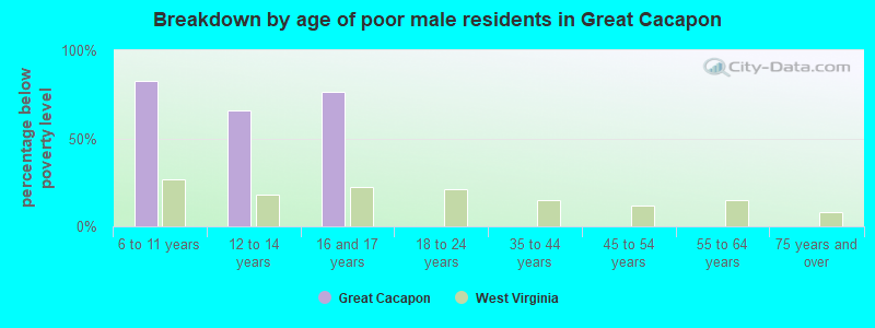 Breakdown by age of poor male residents in Great Cacapon