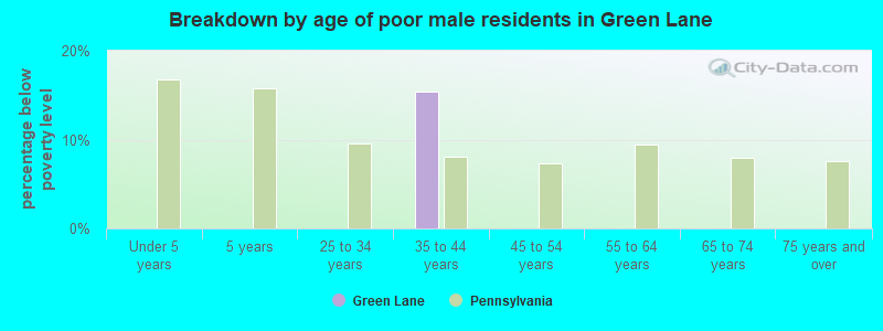 Breakdown by age of poor male residents in Green Lane