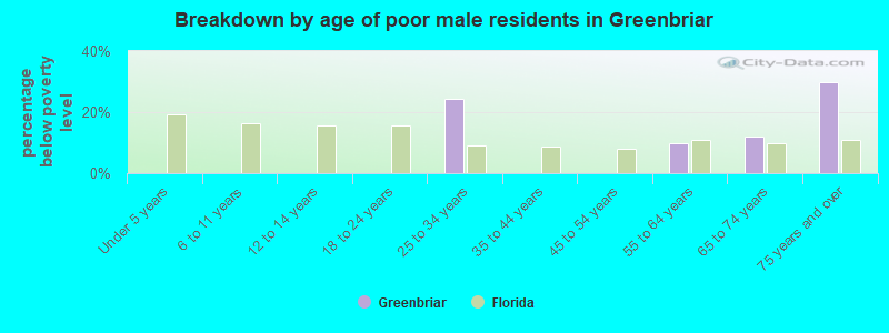Breakdown by age of poor male residents in Greenbriar