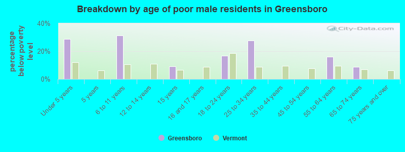 Breakdown by age of poor male residents in Greensboro