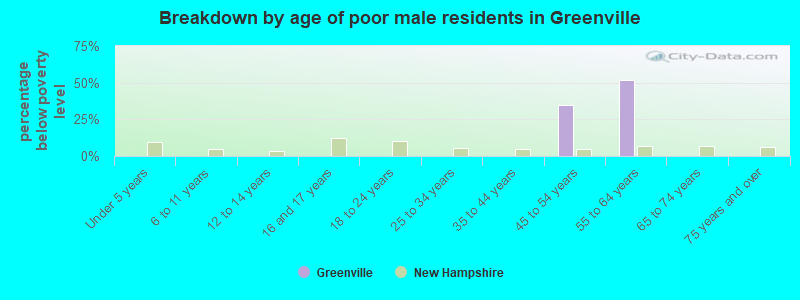 Breakdown by age of poor male residents in Greenville