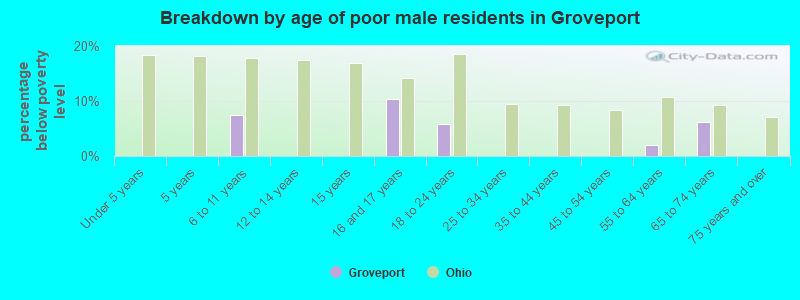 Breakdown by age of poor male residents in Groveport