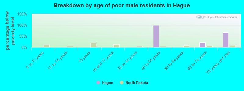 Breakdown by age of poor male residents in Hague
