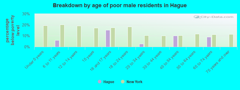 Breakdown by age of poor male residents in Hague