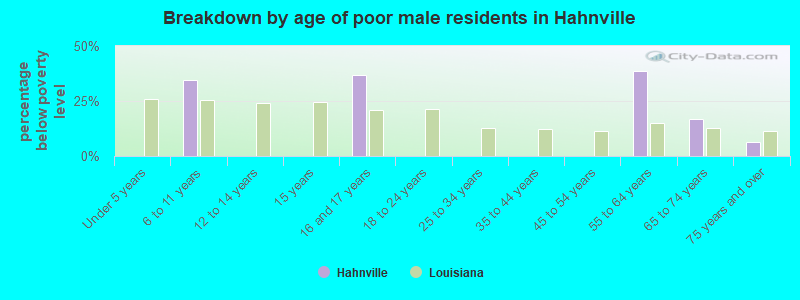 Breakdown by age of poor male residents in Hahnville