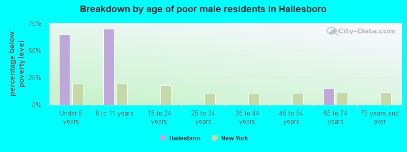 Breakdown by age of poor male residents in Hailesboro