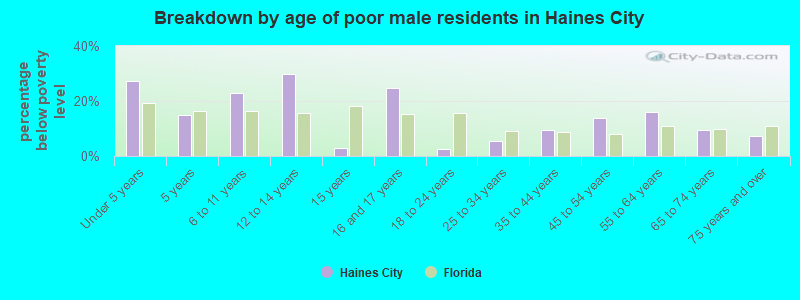 Breakdown by age of poor male residents in Haines City