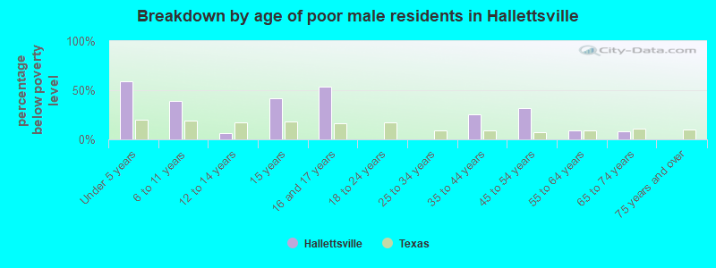 Breakdown by age of poor male residents in Hallettsville
