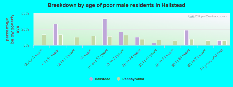 Breakdown by age of poor male residents in Hallstead