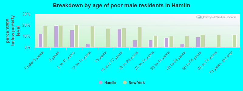 Breakdown by age of poor male residents in Hamlin