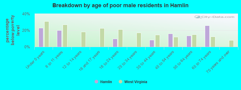 Breakdown by age of poor male residents in Hamlin