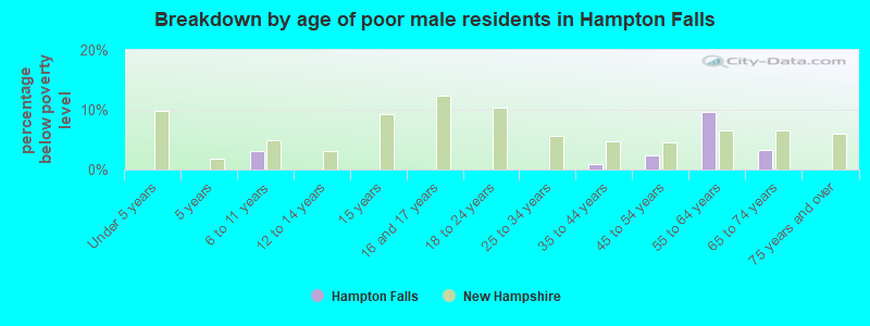 Breakdown by age of poor male residents in Hampton Falls