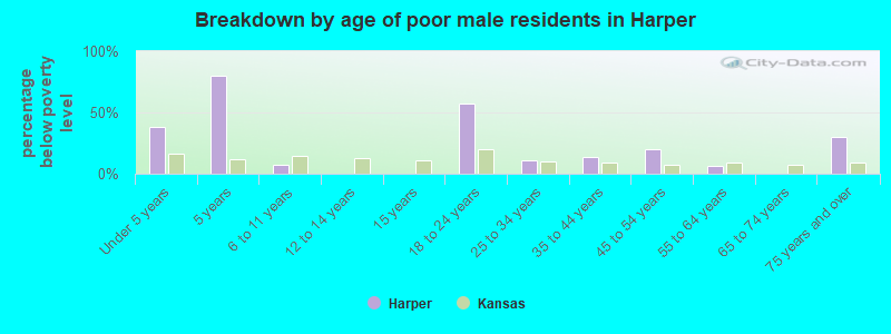 Breakdown by age of poor male residents in Harper