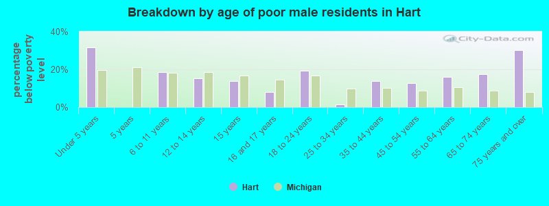 Breakdown by age of poor male residents in Hart