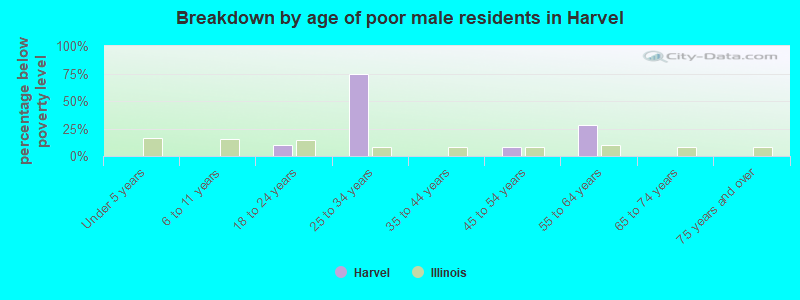 Breakdown by age of poor male residents in Harvel