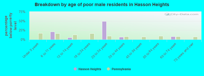 Breakdown by age of poor male residents in Hasson Heights