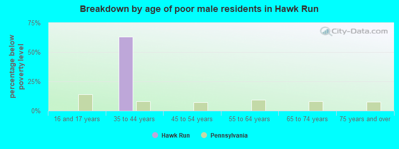 Breakdown by age of poor male residents in Hawk Run