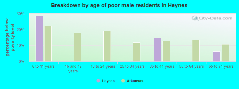 Breakdown by age of poor male residents in Haynes
