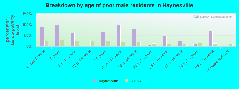 Breakdown by age of poor male residents in Haynesville