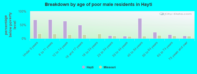 Breakdown by age of poor male residents in Hayti