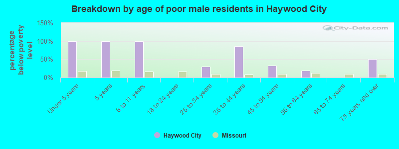 Breakdown by age of poor male residents in Haywood City
