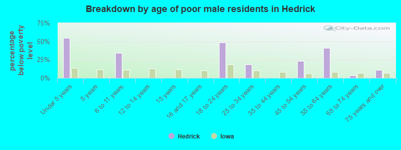 Breakdown by age of poor male residents in Hedrick