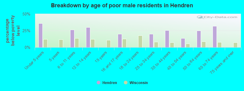 Breakdown by age of poor male residents in Hendren