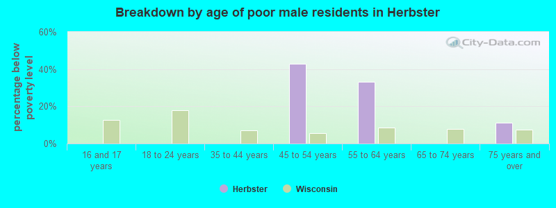 Breakdown by age of poor male residents in Herbster