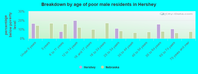 Breakdown by age of poor male residents in Hershey