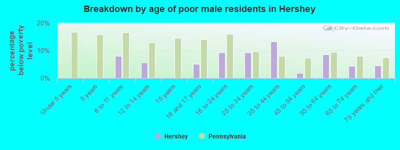 Breakdown by age of poor male residents in Hershey