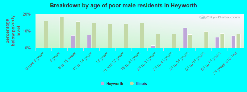 Breakdown by age of poor male residents in Heyworth