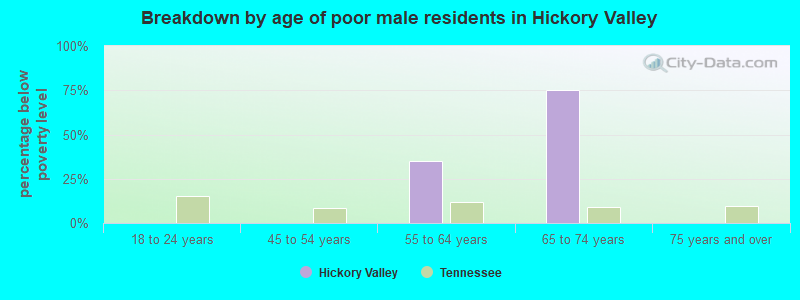 Breakdown by age of poor male residents in Hickory Valley