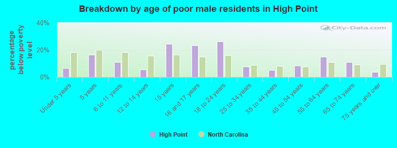 Breakdown by age of poor male residents in High Point