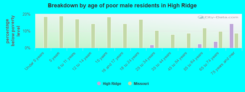 Breakdown by age of poor male residents in High Ridge