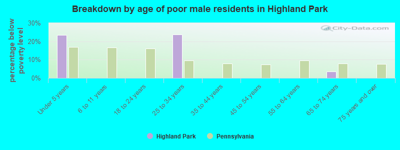 Breakdown by age of poor male residents in Highland Park