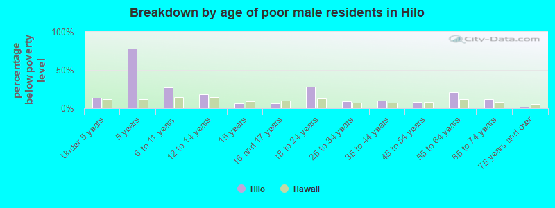 Breakdown by age of poor male residents in Hilo