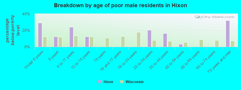 Breakdown by age of poor male residents in Hixon