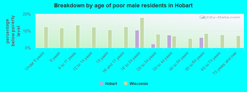 Breakdown by age of poor male residents in Hobart