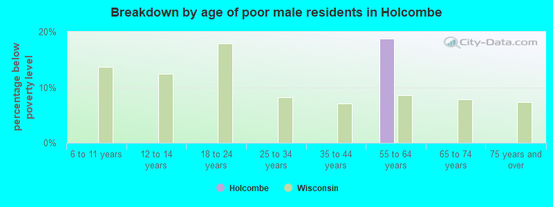 Breakdown by age of poor male residents in Holcombe
